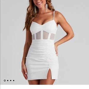 Windsor Breanna Mesh Illusion Crepe Party Dress Adjustable Straps White S NWT